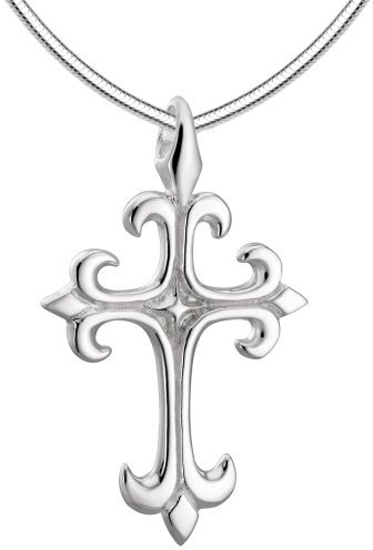 Vinani Pendentif avec Chaine Serpent 45 cm - Croix - Fleur de Lys Chevalier - lustré - Argent 925 - Collier Italie - AKK-S45