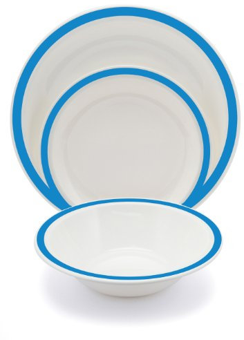 Harfield Blue Duo Polycarbonate Plastic Dining Set Reusable Virtually Unbreakable Plates Bowl