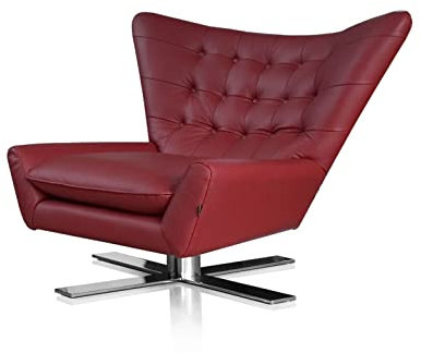 NEUERRAUM Drehbarer V-förmiger Echtleder Ohrensessel Fernsehsessel Armlehnsessel Lounge Sessel. Abbildung in Leder Bordeaux Rot