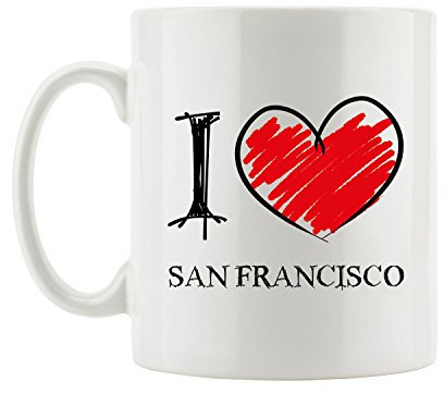 Pixxprint I Love San Francisco Fun Tasse, ca. 300ml Fassungsvermögen, Keramik Weiß, Spülmaschinenfest