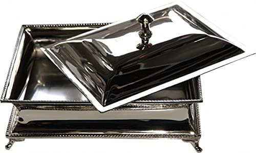 Casa Padrino Wunderschöne Luxus Beauté Box aus vernickeltem Metall H 9 cm, B 22 cm, T 17 cm Luxus Qualität - Schmuckkasten - Schmuckkästchen - Schmuckschatulle