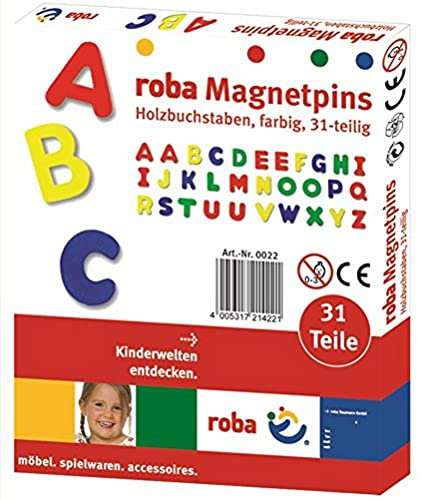 roba Magnetbuchstaben 31 teilig - ABC Buchstaben Set für Kinder - Magnetische Pins aus Holz - Schul-Spielzeug für Tafeln - ab 3 Jahren