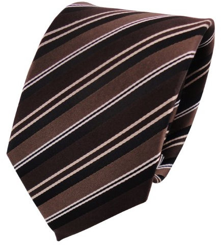TigerTie Designer Seidenkrawatte in braun dunkelbraun schokobraun weiß schwarz gestreift