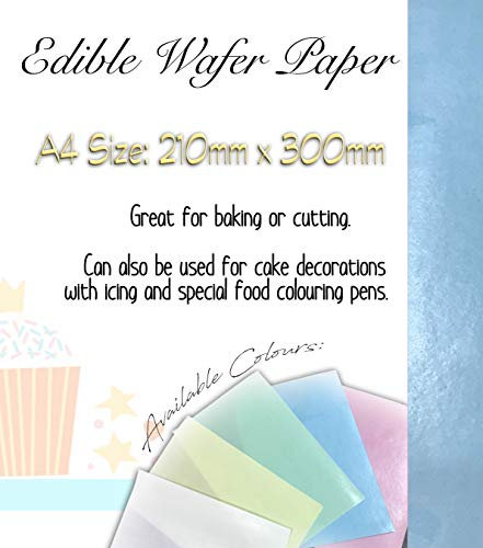 Essbares Papier in A4-Format von BakeEasy für das Dekorieren von Kuchen, wählen Sie Ihre Farbe und Menge, blau, A4