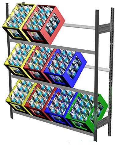 Wachter Getränkeregal mit 3 Ebenen für 12 Getränkekisten, verzinkt, Silbergrau, 1560 x 335 x 1750 mm, für Gastronomie, Supermarkt, Bar