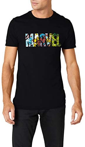 Marvel Men's Marvel Comic Strip Logo T-shirt T Shirt, Black, L UK