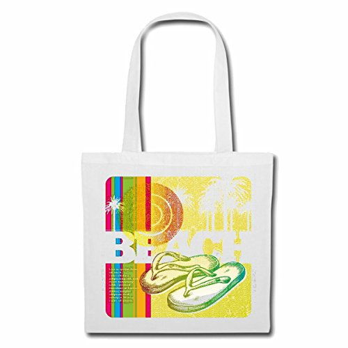 Reifen-Markt Tasche Umhängetasche BECH FLIP FLOP SURFEN BEACH SURFBRETT LONGBOARD WELLENREITEN WELLEN ANFÄNGER SHOP Einkaufstasche Schulbeutel Turnbeutel in Weiß