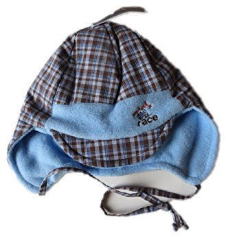 MaxiMo eisblau/mokka Babyparkamütze Karo,innen mit weichem Fleece, Stickerei, Ohren-und Nackenschütz, Kinnbändchen, Gr. 47