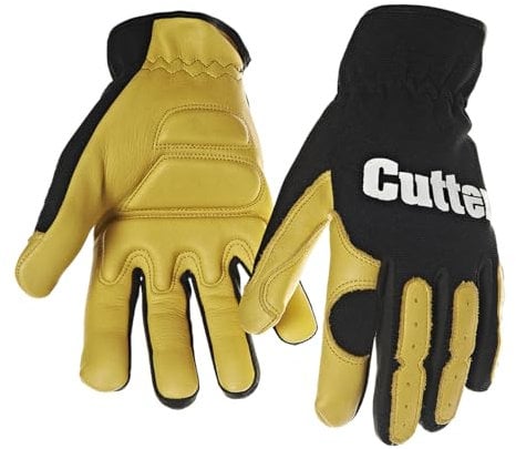 Cutter Strimmer & Trimmer Reduced Vibrations Safety Work Gloves, Deerskin Leather Enhanced Durability Safety Gloves, Forestry Gloves, Mens Womens Tough Gardening Gloves, Black - Size Large