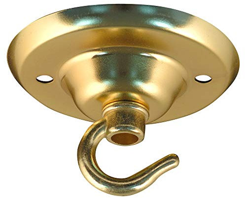 ElekTek Placa para techo 75 mm de diámetro con gancho y acabados metálicos y colores con recubrimiento de polvo + tornillos correspondientes. Para instalaciones de iluminación colgadas Latón
