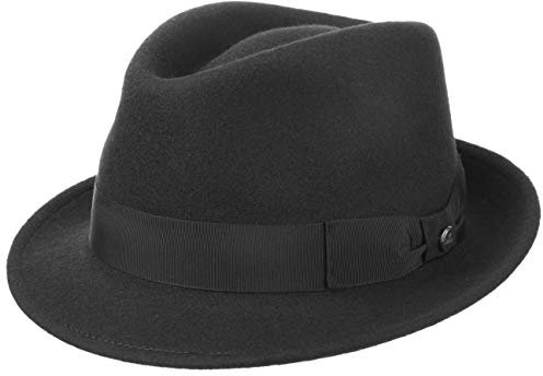 LIERYS Classic Wool Trilby Damen/Herren - Hut aus Wollfilz - Outdoorhut wasserabweisend - Regenhut Packable (knautschbar) - Filzhut Fedora Sommer/Winter schwarz M (56-57 cm)