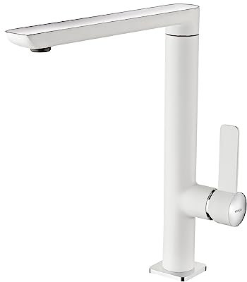 Teka FO 915 - Grifo de Cocina Monomando, Caño Alto Giratorio, Diseño Minimalista, Aireador Anticalcáreo, Libre instalación, Color Cromo Blanco