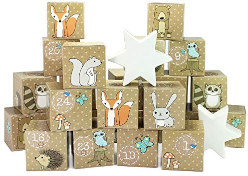 Papierdrachen DIY Adventskalender Kisten Set – Waldtiere - 24 bunte Kisten zum Aufstellen und zum selber Befüllen - 24 bunte Boxen I Schachteln