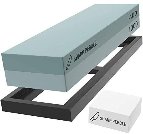 Sharp Pebble Premium Whetstone Sharpening Stone 2 Side Grit 400/1000-Whetstone Knife Sharpener with Flattening Stone & Nonslip Rubber Base