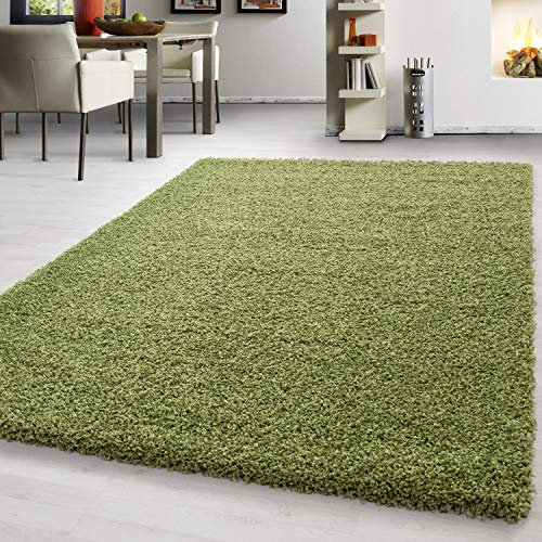 Teppium Moderner Hochflor Teppich Wohnzimmer 120 x 170 cm Grün - Shaggy Flauschiger Teppich, Extra Weich, Pflegeleicht und Einfarbig - für Schlafzimmer, Küche und Esszimmer