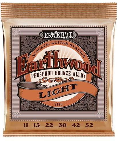 Ernie Ball Earthwood Light - Cuerdas para guitarra acústica, bronce fosforado, calibre 11-52