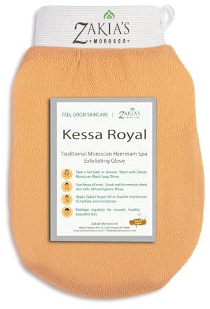 Zakia's Morocco Original Kessa Exfoliating Glove - Salmon Beige - Microdermabrasion Exfoliating Mitts, Removes dead skin, dirt and Keratosis Pilaris. Great for spray tan removal. 100% natural Rayon.