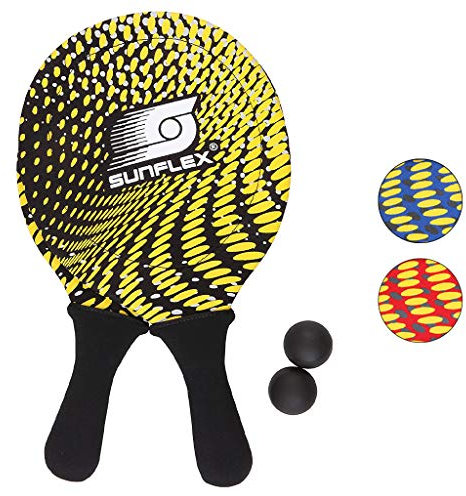 Sunflex Neopren Beachball Set Splash mit Zwei Schlägern und Zwei Bällen weich und leicht | extrem robust und wasserfest (Schwarz)