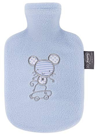 Fashy Wärmflasche Kind Flauschbezug hellblau, 0.8 L, 1er Pack, Sortierte Designs (1 x 1 Stück)