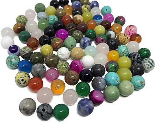 Set 100 Stück Mix Halbedelsteine Perlen Schmucksteine Edelsteine Steinperlen Halbedelsteinperlen Bastelperlen Obsidian Aventurin Jade Tiger Auge Rosenquarz Schmuck selber machen