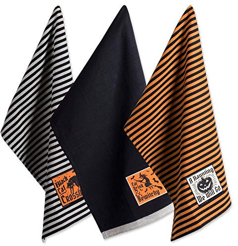 DII Dekoratives Geschirrtuch aus 100% Baumwolle, maschinenwaschbar, für den täglichen Gebrauch in der Küche geeignet, sehr saugfähig, aus Jacquard 3-teiliges Set Happy Haunting