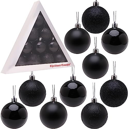 Christmas Concepts® Confezione di Palline di Albero di Natale da 10-60 mm - Baubles Decorati Lucidi, opachi e Glitterati (Nero)