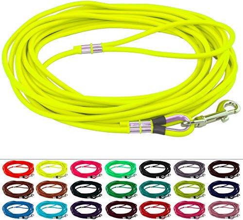 LENNIE Runde BioThane Schleppleine für Hunde ab 25kg, Ø 8mm, 5m lang, mit Handschlaufe, Neon-Gelb