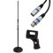 Tiger Black Adjustable Microphone Stand with Heavy Base Including Mic Cable & Mic Clip