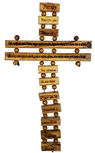 Vater im Himmel, Kreuz zum Aufhängen, Olivenholz, spanisch, 22,9 cm