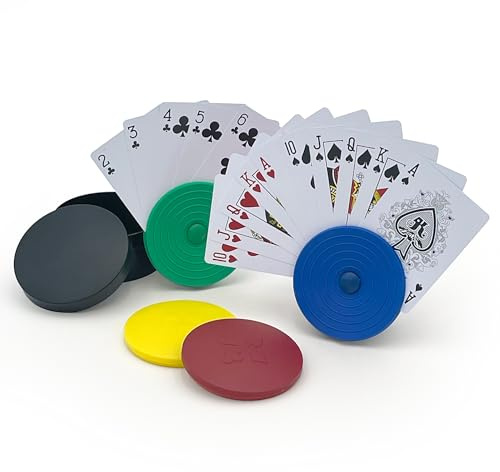 Round Card Holders with Case in Red, Yellow, Green & Blue, Multi