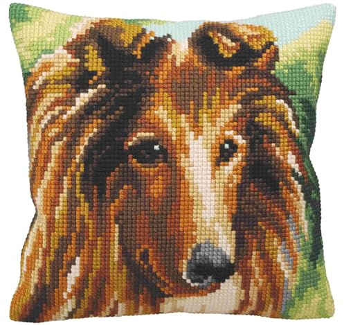 Collection d'Art CdA Kreuzstichkissen Collie Lassie - Hund 5159, 40x40cm, Stickbild vorgezeichnet