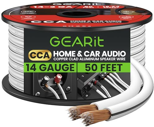 GearIT 14AWG Speaker Wire, Pro Series 14 AWG Gauge Speaker Wire Cable (50 Feet / 15.24 Meters) Great Use for Home Theater Speakers and Car Speakers White