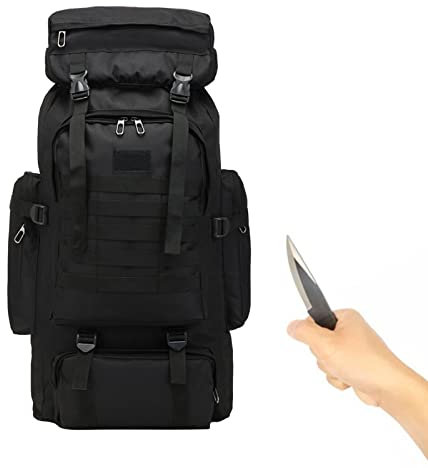 FacynRucksack für Männer | Bugout Rucksack, strapazierfähig, 80 l – Rucksack Camping Armee für Überleben in der Mitte, Camping und Jagd, Schwarz, 1