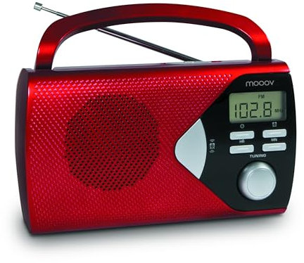 MOOOV 477201 Radio Klein FM-AM mit Großes Display/Timing-Funktion/Wecker - Transistorradio kofferradio mit Lautsprecher netzstecker oder Batterien - Rot