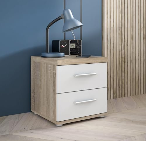 FORTE Winnie Nachttisch mit 2 Schubladen, Holzwerkstoff, Sonoma Eiche / Weiß, B x H x T: 37,6 x 38,6 x 34,7 cm