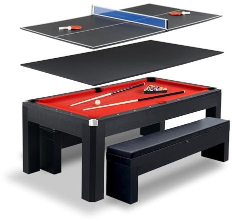 Hathaway Park Avenue 7 Ft Pool Table Combo, 3-in-1 Game Table with Benches