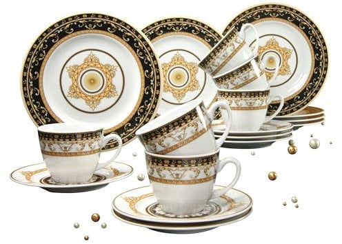 CreaTable, 15085, Serie Majestosa schwarz, 18-teiliges Geschirrset für 6 Personen, Kaffeeservice aus Porzellan, spülmaschinen- und mikrowellengeeignet, Made in Europe