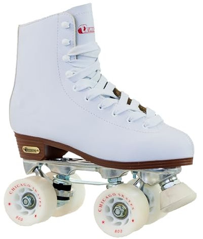 Chicago Skates Damen Rollschuhe Rink Premium Leder gefüttert – Classic White Quad Skates – Größe 45