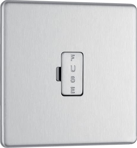 BG Electrical Unswitched Fused Spur Connection Unit, Double Pole, Screwless Front Plate, Slim Profile, Premium Flatplate, Brushed Steel, 13A, FBS54