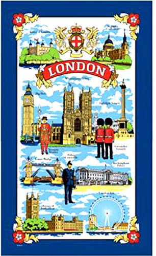 London Tea Towel Souvenir Gift Scenes Big Ben Nelson Tower Bridge Landmarks
