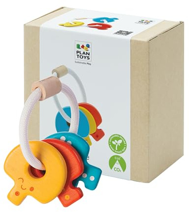 PlanToys® Baby Key Rattle Wooden Infant Sensory Toy Grasping Coordination