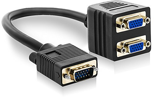 deleyCON S-VGA Y-Adapter Kabel - Stecker zu 2X Buchse - Signal an 2 Monitore - Vergoldete Steckkontakte - Schwarz