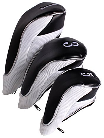 Andux Golf 460cc Driver Fairway Wood Club Head Covers with Zipper Closure Set of 3 White