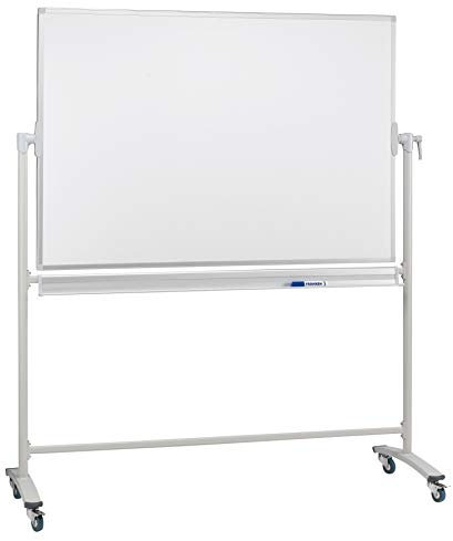 FRANKEN Mobiles Whiteboard, doppelseitig, emailliert, magnetisch, beschreibbar, trocken abwischbar, Whiteboard mit Ständer und Rollen, mit Metallgestell und schwenkbarem Rahmen, 120 x 90 cm, ST201