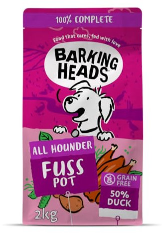 Barking Heads Complete Dry Dog Food 2kg - Adult All Hounder Fuss Pot Duck - Natural Grain Free Hypoallergenic for Fussy Eaters & Sensitive Stomachs - Vet Approved