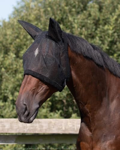 netproshop Fliegenmaske mit Ohren Tragbar ohne Halfter Schwarz Shetty, Fohlen Pony/Cob/Full, Groesse:Fohlen