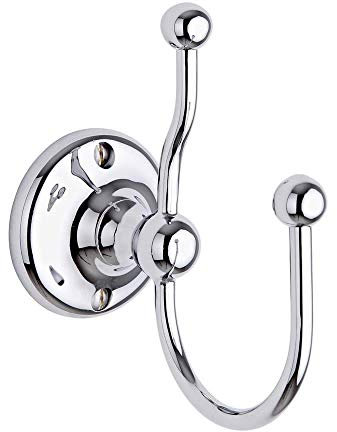 Milano Elizabeth Traditional Wall Mounted Double Bathroom Bath Robe Towel Hook Holder - Chrome
