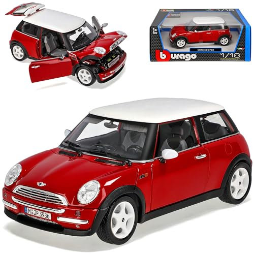 Bburago Mini Cooper New Rot mit weißem Dach R50 2001-2006 18-12034 1/18 Modell Auto