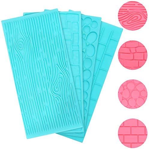 Kurtzy Pack de 4 Moldes Plástico Grabado Fondant Glaseado Tarta de Chocolate Moldes Fondant Diseño Ladrillo, Madera, Empedrado y Adoquines – Moldes 3 D Decorar para Gelatina, Repostería, Chuches