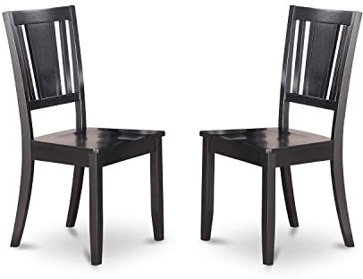 East West Furniture DUC-BLK-LC Esszimmerstuhl-Set mit Kunstlederbezug, schwarzes Finish, 2 Stück DUC-BLK-W Wood Seat Schwarzes Finish